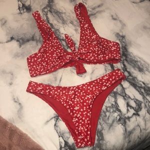 Floral red swimsuit bikini